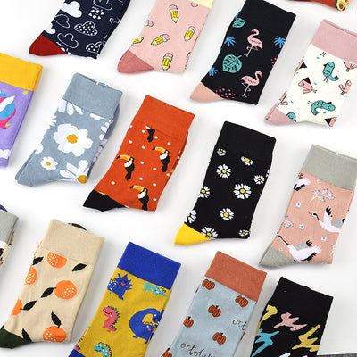 Cartoon pattern cotton men and ladies long tube socks Japanese fruit animal candy color - The Shacktique