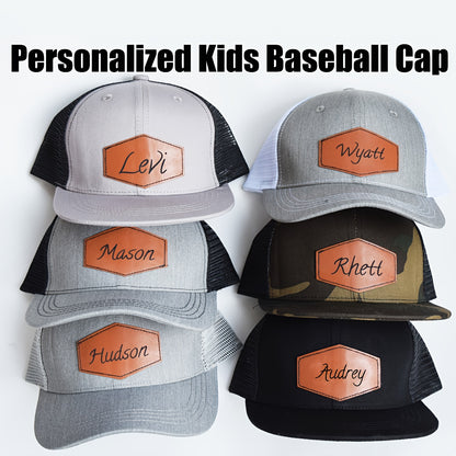 Custom Engraved Youngsters' Baseball Cap with Faux Leather Patch - The Shacktique