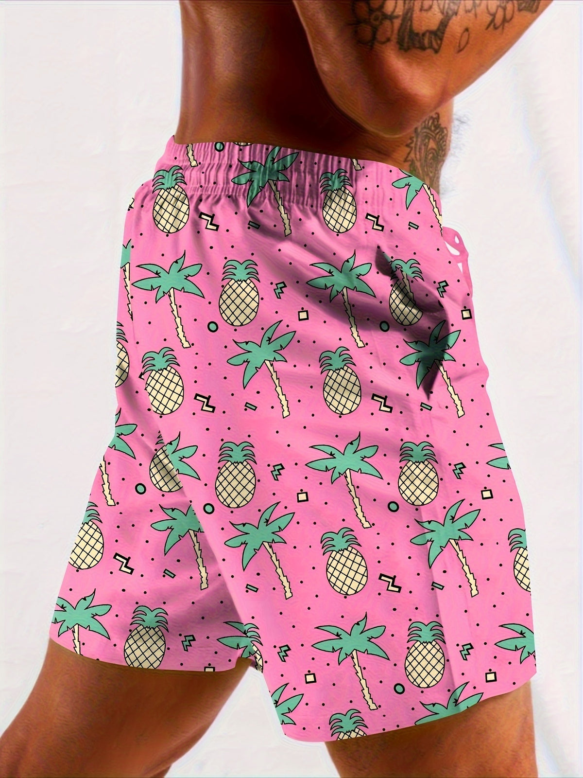 Men's Summer Casual Shorts - Breathable Polyester & Spandex Blend, Non-Stretch, Machine Washable with Trendy Pineapple Print - The Shacktique